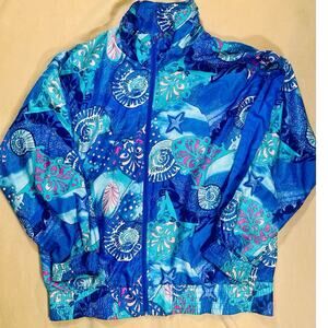 Lavon Vintage 90's Seashell Colorful Windbreaker Ski Jacket Size LARGE Retro